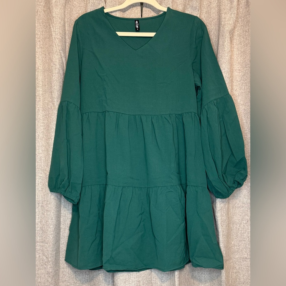 Green Boxy Tiered Tunic Dress